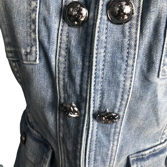 White House Black Market Women's Soft Denim Military Jean Jacket $160 Sz 4 - Picture 5 of 16